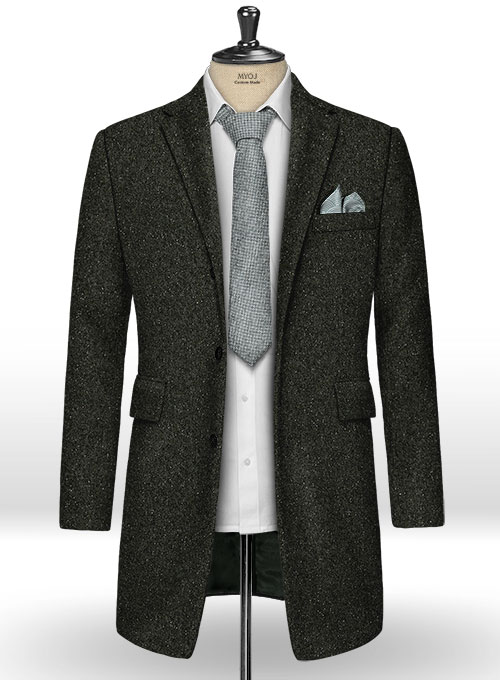 Dark Olive Flecks Donegal Tweed Overcoat - Click Image to Close