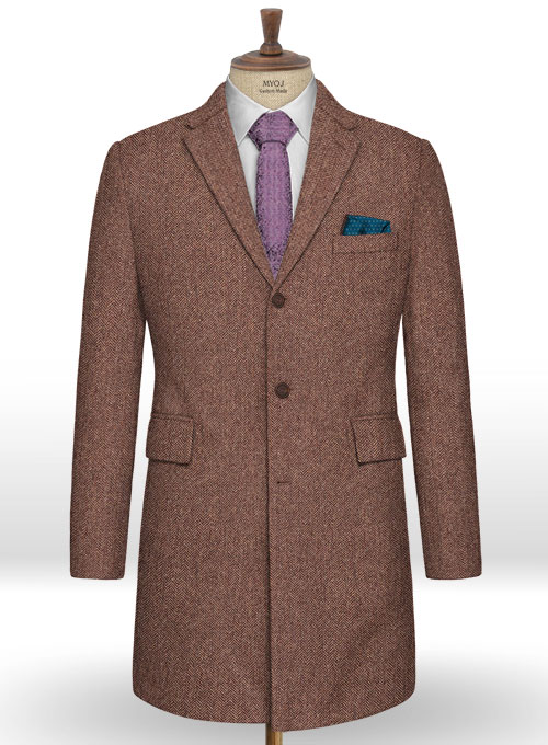 Galway Wine Herringbone Tweed Overcoat