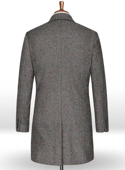 Gray Herringbone Flecks Donegal Tweed Overcoat - Click Image to Close