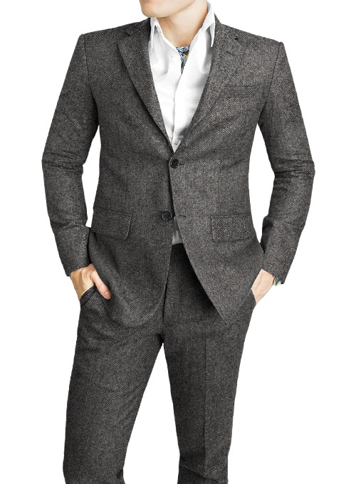 Gray Herringbone Flecks Donegal Tweed Suit