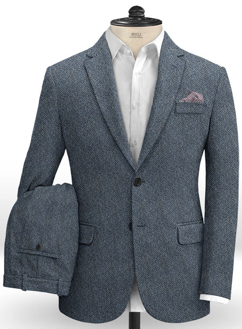 Harris Tweed Wide Herringbone Blue Suit