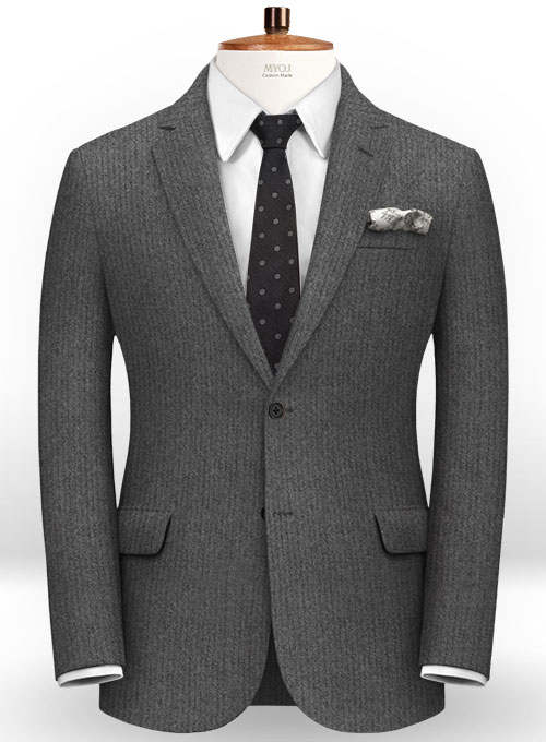 Herringbone Gray Flannel Wool Suit - Click Image to Close