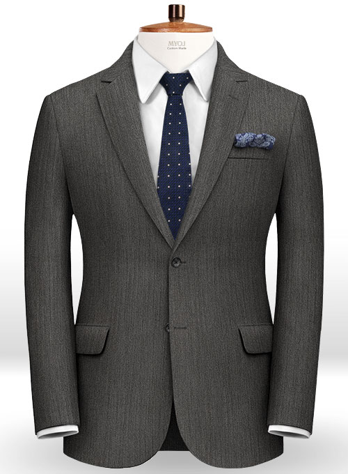 Herringbone Wool Gray Suit - Click Image to Close