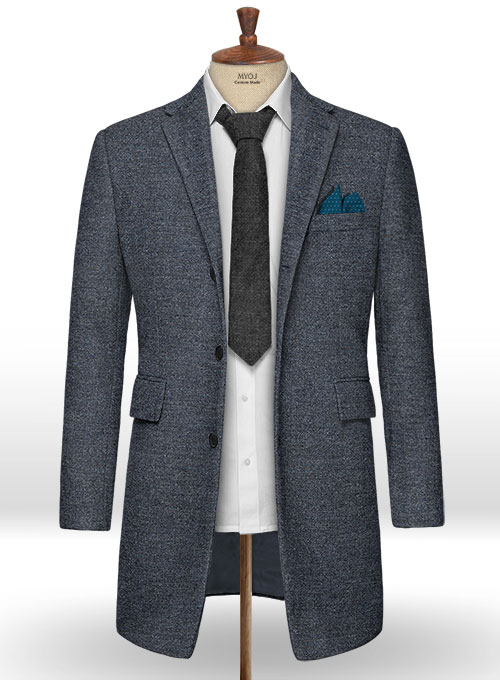 Indigo Blue Tweed Overcoat - Click Image to Close