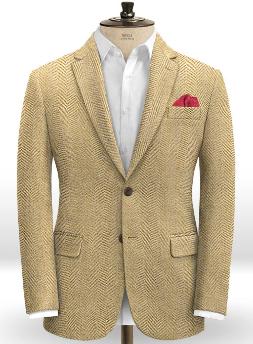 Italian Wide Herringbone Beige Tweed Suit - Click Image to Close
