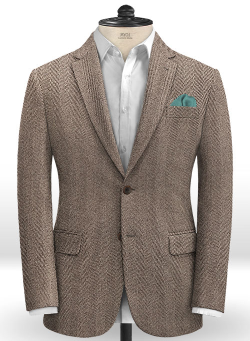 Italian Wide Herringbone Brown Tweed Suit - Click Image to Close