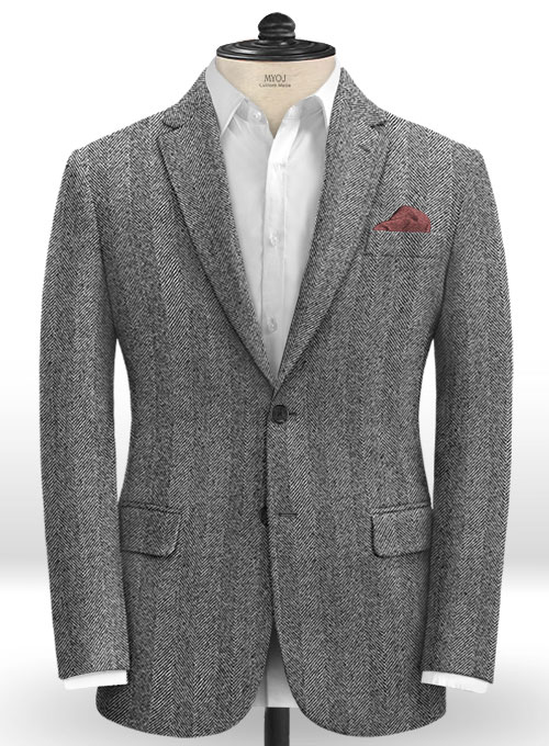 Italian Wide Herringbone Charcoal Tweed Suit - Click Image to Close