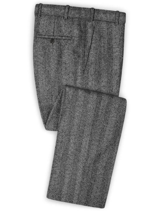 Italian Wide Herringbone Charcoal Tweed Suit - Click Image to Close