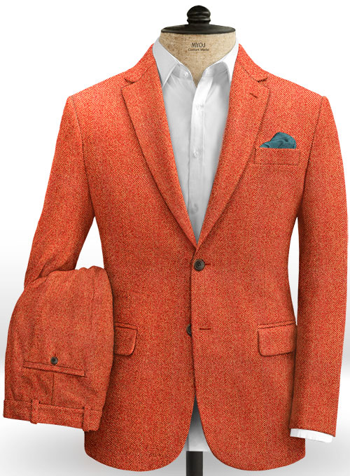 Italian Wide Herringbone Fire Tweed Suit