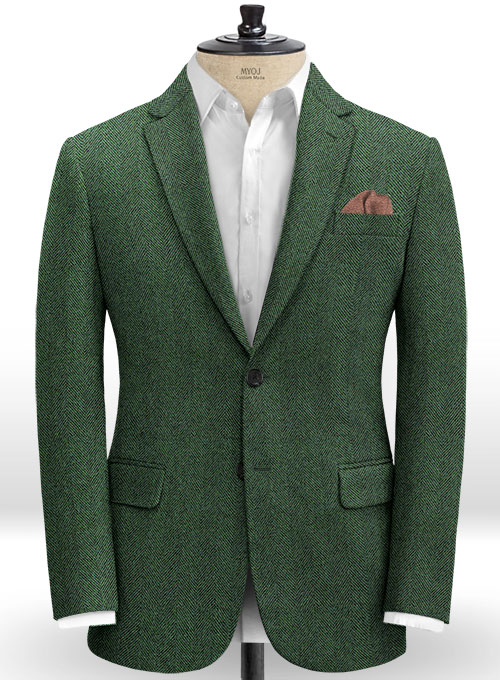 Italian Wide Herringbone Green Tweed Suit