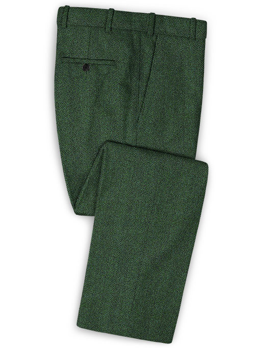 Italian Wide Herringbone Green Tweed Suit