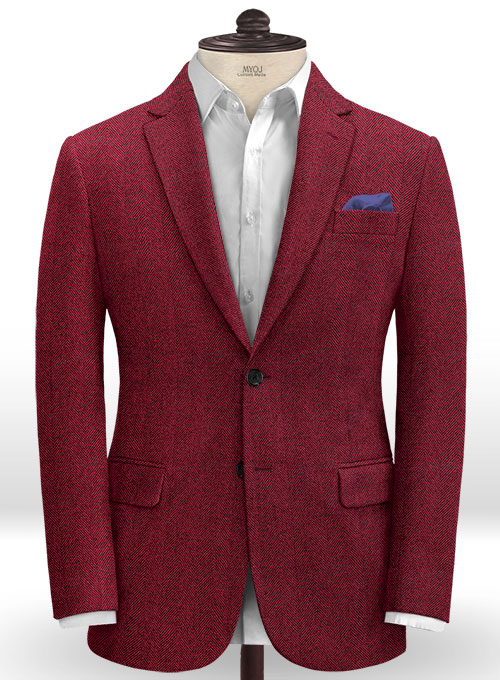 Italian Wide Herringbone Wine Tweed Suit - Click Image to Close