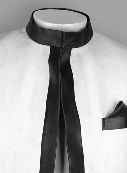 Italian White Prince Linen Nehru Tuxedo Jacket - Click Image to Close