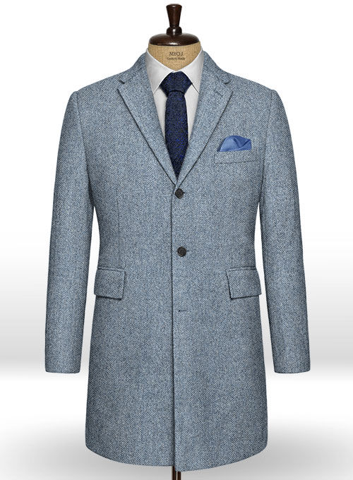 Light Blue Herringbone Tweed Overcoat