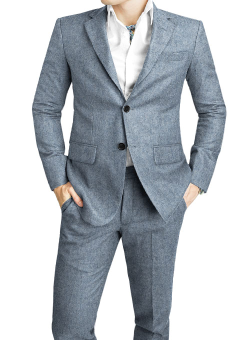 Light Blue Herringbone Tweed Suit - Click Image to Close