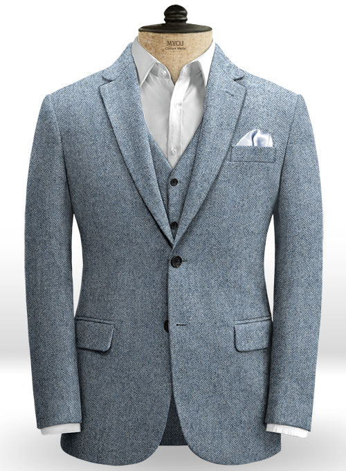 Light Blue Herringbone Tweed Suit - Click Image to Close