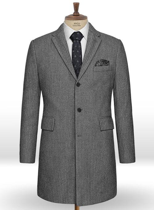 Light Weight Gray Stripe Tweed Overcoat