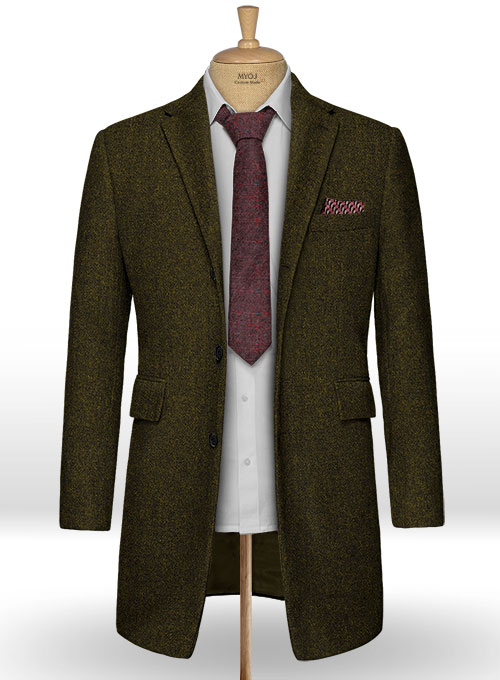 Light Weight Melange Green Tweed Overcoat - Click Image to Close