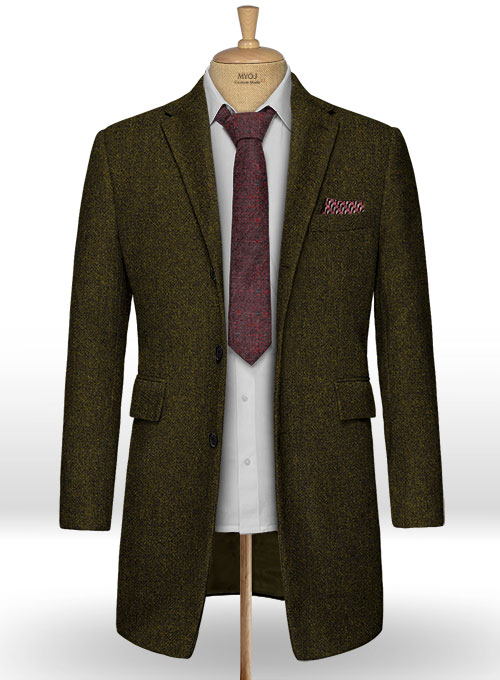 Light Weight Melange Green Tweed Overcoat