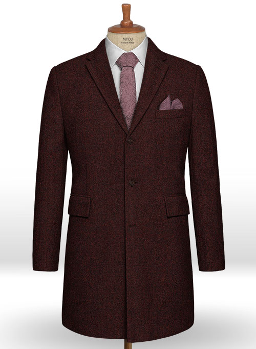 Light Weight Melange Wine Tweed Overcoat