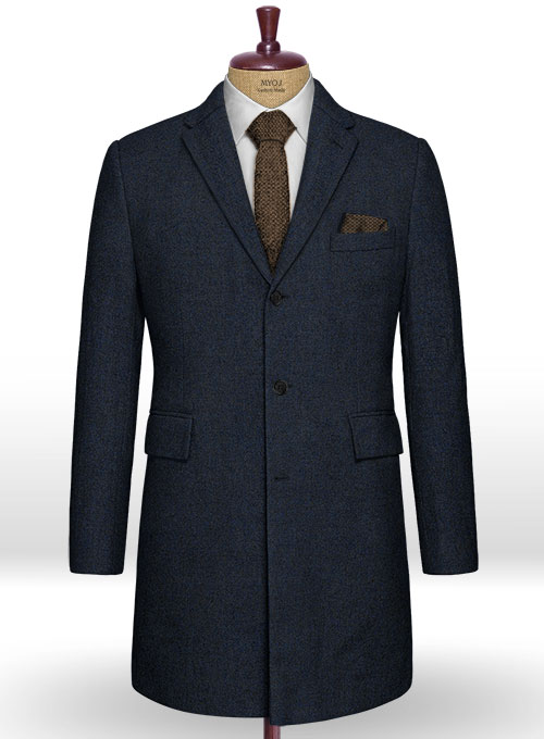 Light Weight Melange Dark Blue Tweed Overcoat