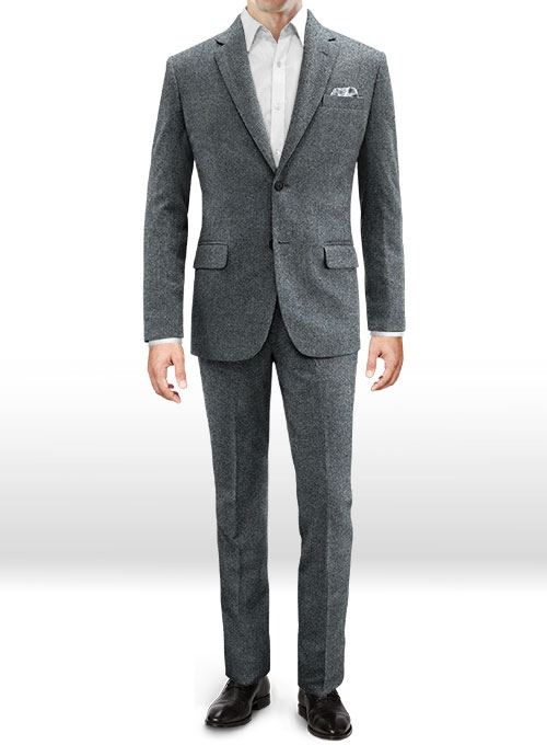 Mid Blue Herringbone Flecks Donegal Tweed Suit - Click Image to Close
