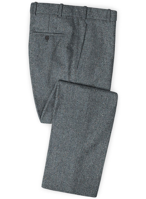 Mid Blue Herringbone Flecks Donegal Tweed Suit - Click Image to Close