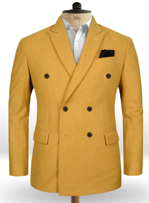 Naples Yellow Tweed Double Breasted Jacket