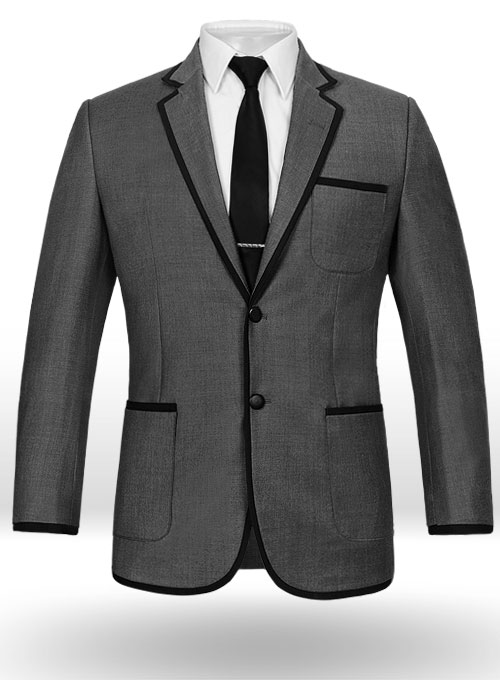 Napolean Mid Charcoal Wool Jacket - Black Trims