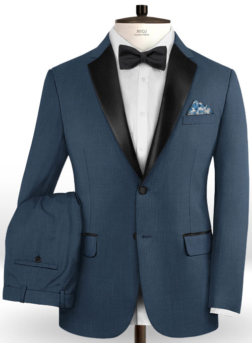 Napolean Flat Blue Wool Tuxedo Suit