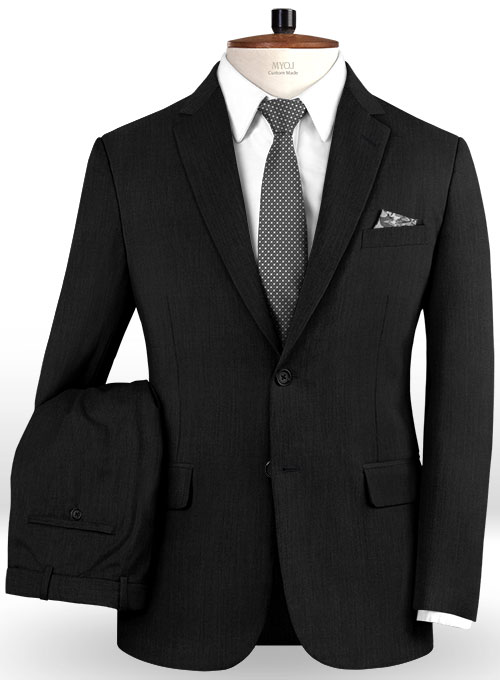 Napolean Self Satin Black Wool Suit