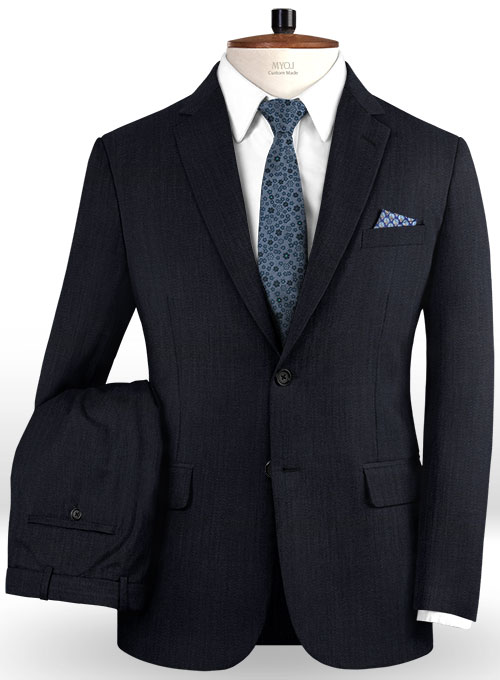 Napolean Self Satin Blue Wool Suit