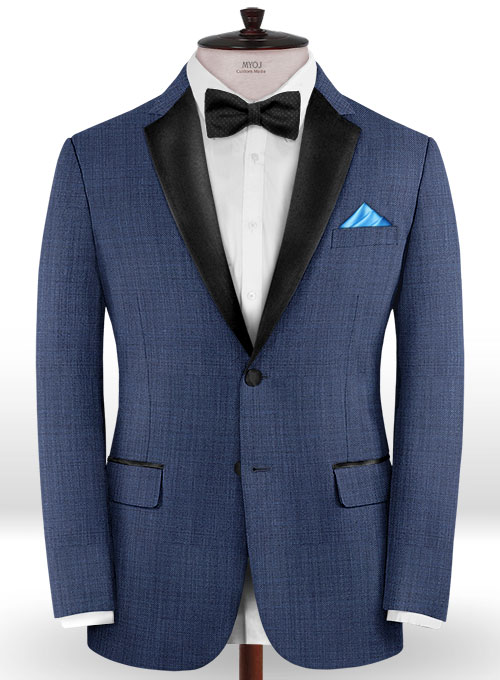 Napolean Sharkskin Slate Blue Wool Tuxedo Suit