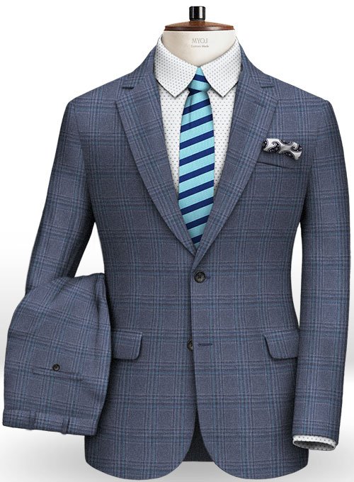 Napolean Tartan Blue Wool Suit