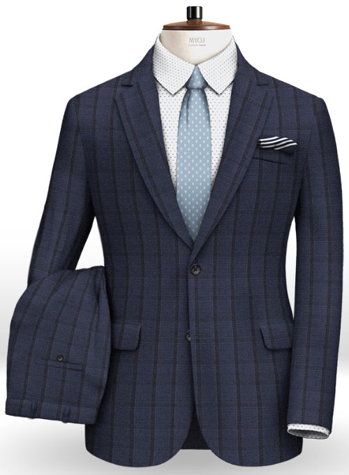 Napolean Tartan Space Blue Wool Suit