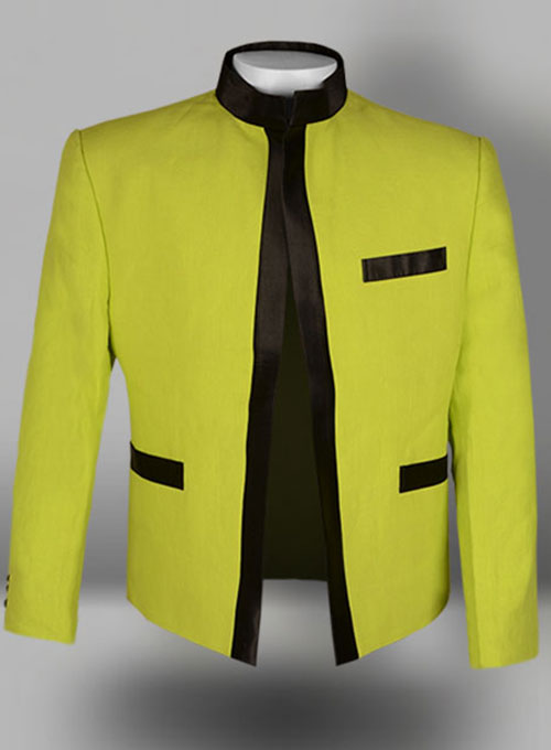 Pure Neon Green Linen Nehru Tuxedo Jacket