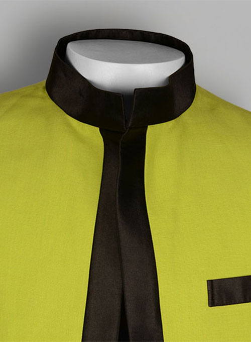 Pure Neon Green Linen Nehru Tuxedo Jacket - Click Image to Close
