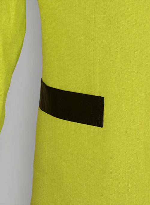 Pure Neon Green Linen Nehru Tuxedo Jacket - Click Image to Close