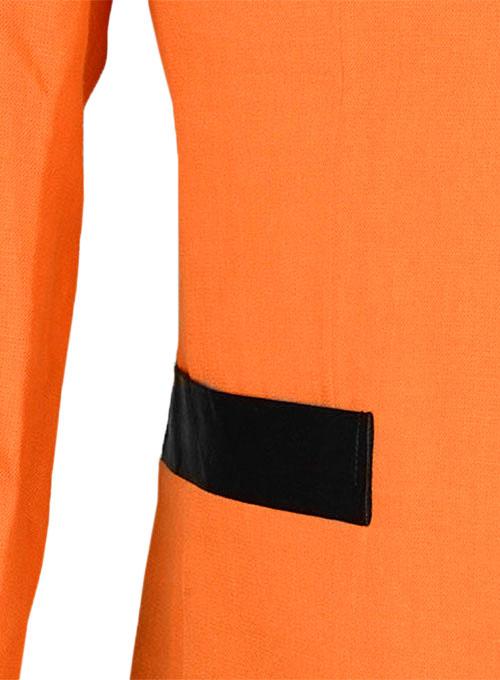 Pure Neon Orange Linen Nehru Tuxedo Jacket - Click Image to Close