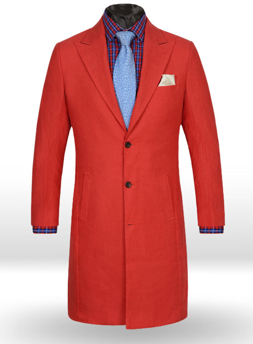 Pure Red Linen Long Coat