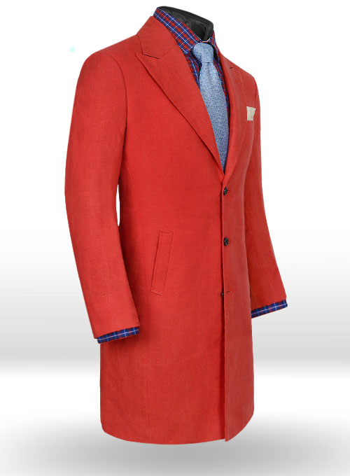 Pure Red Linen Long Coat