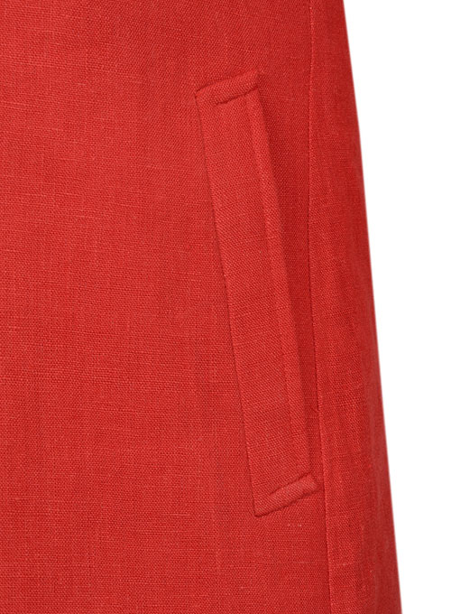 Pure Red Linen Long Coat - Click Image to Close