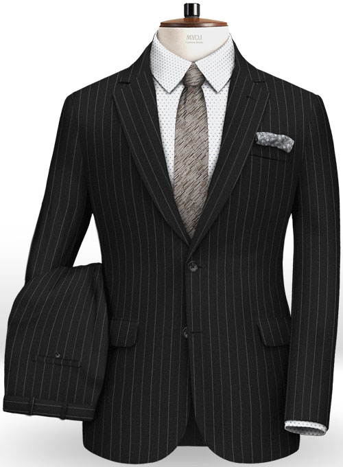 Reda Flannel Stripe Black Pure Wool Suit