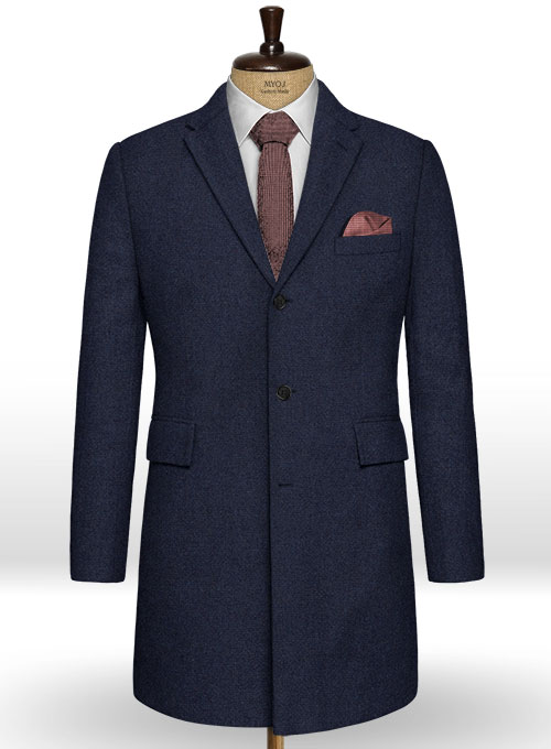 Rope Weave Blue Tweed Overcoat