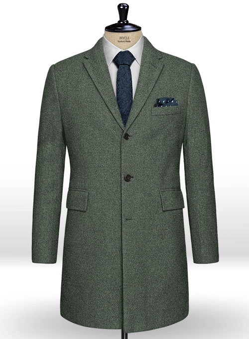 Rope Weave Green Tweed Overcoat