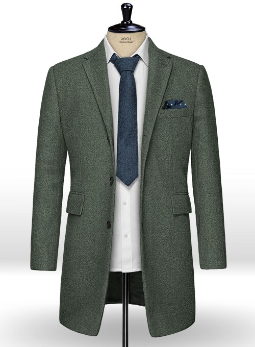 Rope Weave Green Tweed Overcoat