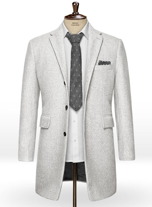 Rope Weave Light Gray Tweed Overcoat