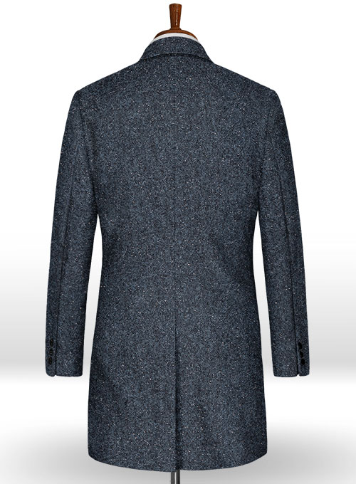 Royal Blue Flecks Donegal Tweed Overcoat - Click Image to Close