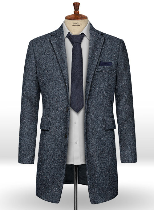 Royal Blue Flecks Donegal Tweed Overcoat