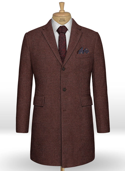 Royal Wine Herringbone Tweed Overcoat